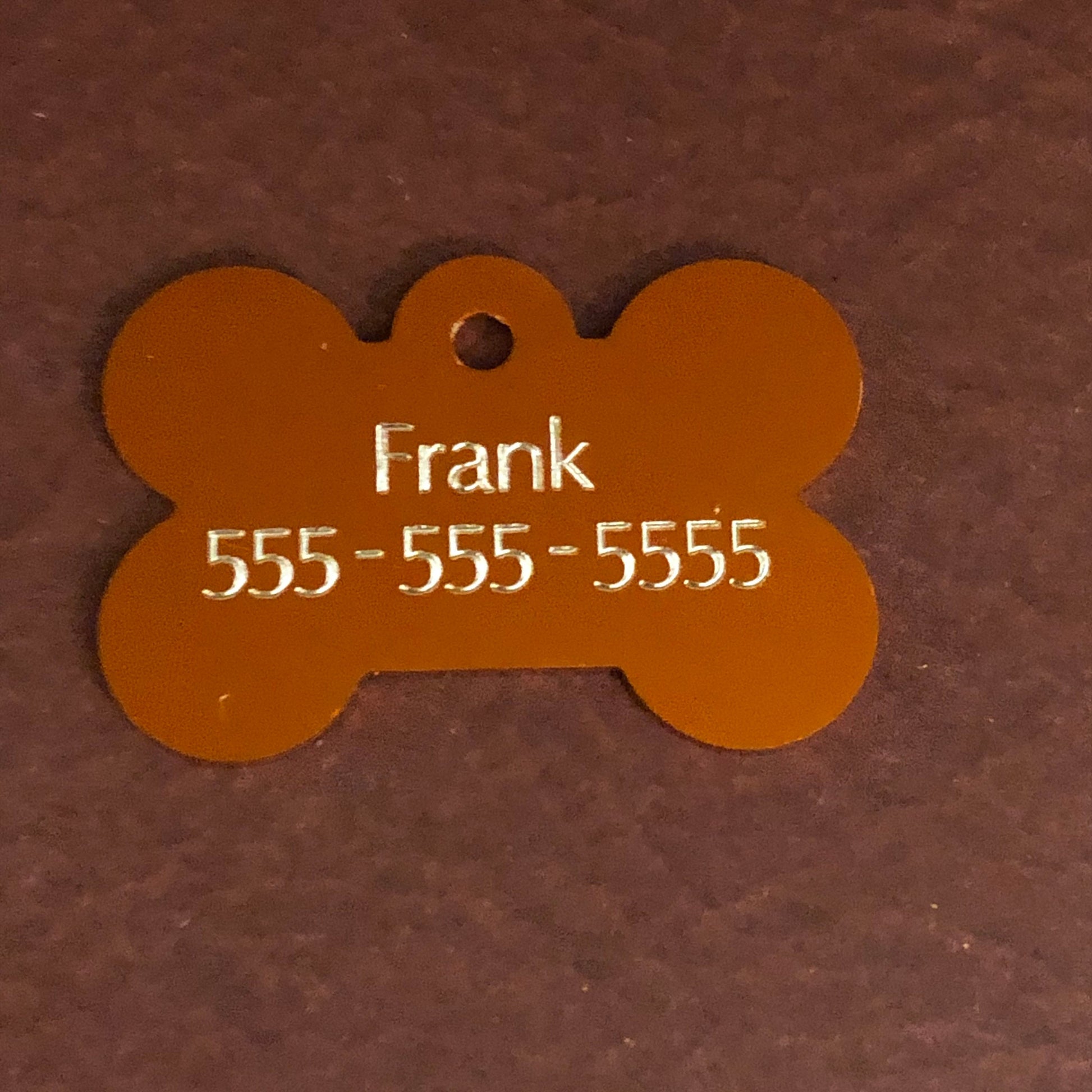 Hot Dog Design Large Orange Bone Personalized Aluminum Tag Diamond Engraved Dog Tag Cat Tag Small Animal Tag Kitty Tag Puppy Tag