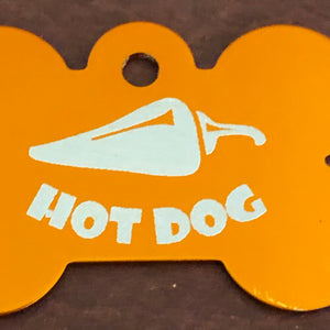 Hot Dog Design Large Orange Bone Personalized Aluminum Tag Diamond Engraved Dog Tag Cat Tag Small Animal Tag Kitty Tag Puppy Tag