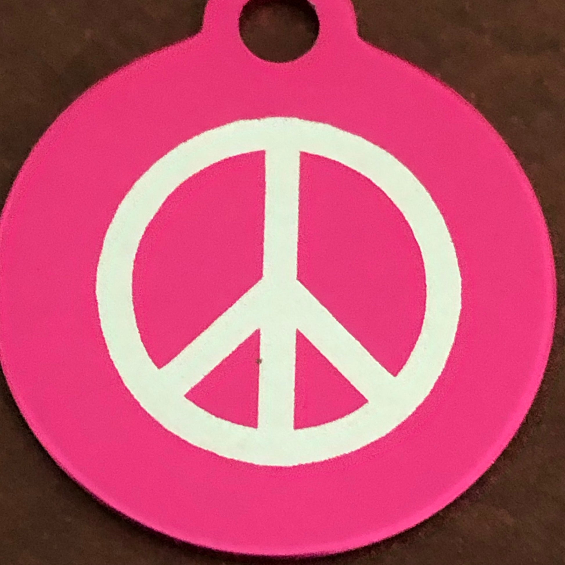 Peace Sign, Small Circle Pink Aluminum Tag, Personalized Diamond Engraved, Dog Tag, ID Tag, Cat Tag, Kitten Tag ,Puppy Tag, For Dog Collar