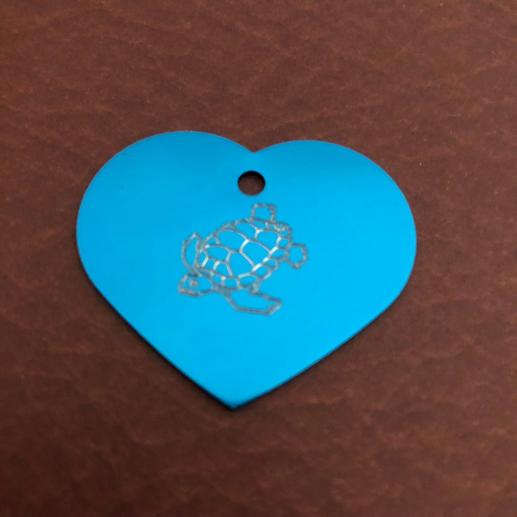 Turtle Large Heart Aluminum Tag, Personalized Diamond Engraved, Pet Tag, Cat Tag, Dog Tag, id tag, for Bags, Backpacks, Key Chains CA9APLHT