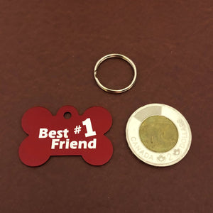 Best Friend #1, Large Red Bone, Personalized Aluminum Tag, Diamond Engraved, Dog Tag, Puppy Tag, For Dog Collar, For Puppy Collar, BFN1LRB