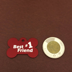 Best Friend #1, Large Red Bone, Personalized Aluminum Tag, Diamond Engraved, Dog Tag, Puppy Tag, For Dog Collar, For Puppy Collar, BFN1LRB