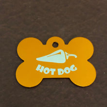 Load image into Gallery viewer, Hot Dog Design Large Orange Bone Personalized Aluminum Tag Diamond Engraved Dog Tag Cat Tag Small Animal Tag Kitty Tag Puppy Tag