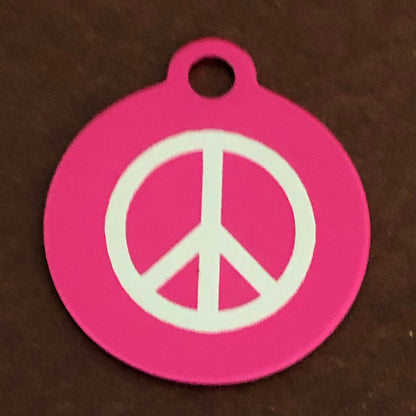Peace Sign, Small Circle Pink Aluminum Tag, Personalized Diamond Engraved, Dog Tag, ID Tag, Cat Tag, Kitten Tag ,Puppy Tag, For Dog Collar