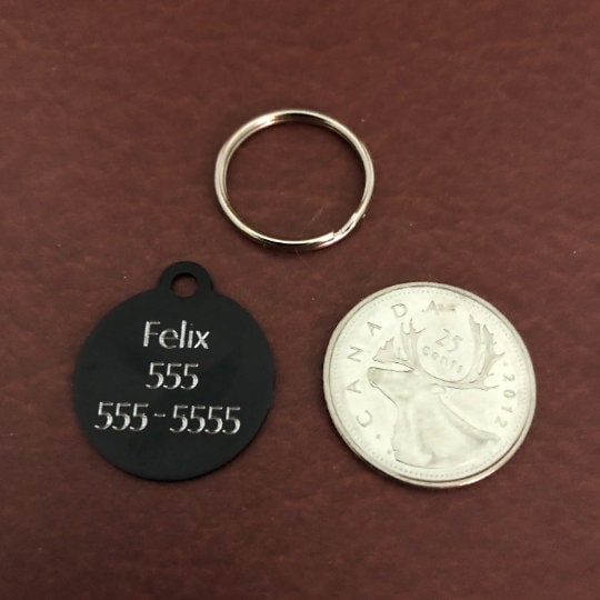 Outdoor Cat Mouse Patrol Small Circle Aluminum Tag Personalized Diamond Engraved Cat ID Tags, For Cat Collar, Lost Cat ID, OCMPSC
