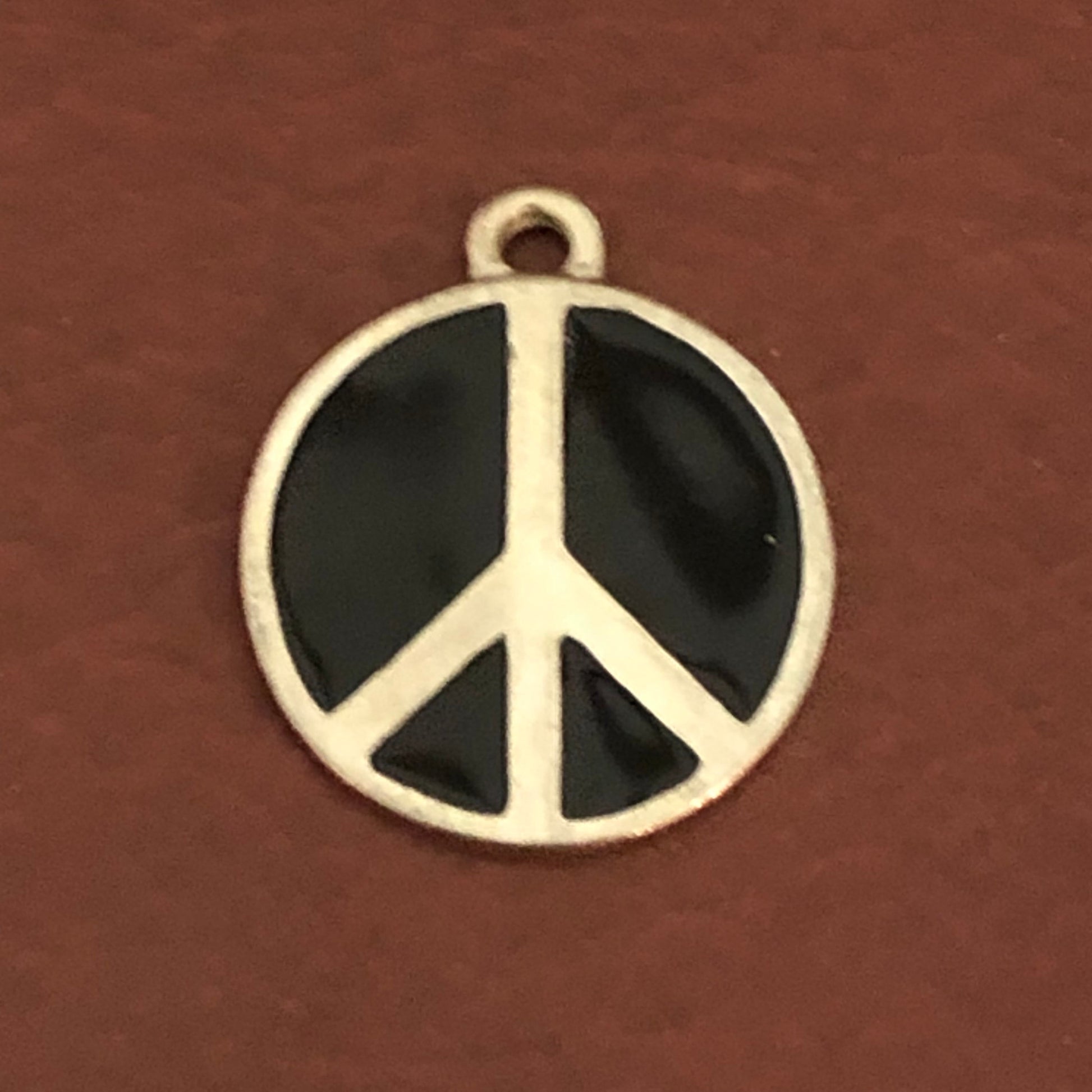 Black Peace Sign, Large Pewter Circle Tag, Opaque Pastel Tags, Personalized Diamond Engraved, Dog Tag, Cat Tag, For Dog Collar, Cat Collars