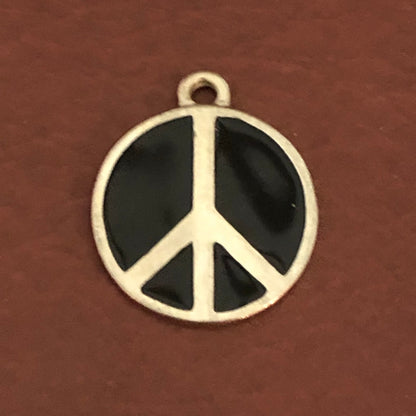 Black Peace Sign, Large Pewter Circle Tag, Opaque Pastel Tags, Personalized Diamond Engraved, Dog Tag, Cat Tag, For Dog Collar, Cat Collars