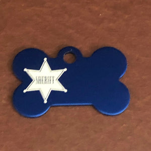 Sheriff Badge, Sheriff, Small Blue Bone, Personalized Aluminum Tag SBSBB