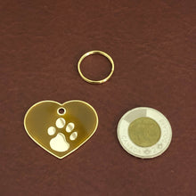 Load image into Gallery viewer, Paw Tag, Large Brown Heart Gold Plated Brass Tag, Pawsh Tag, Diamond Engraved Personalized Dog Tag, Cat Tag, For Dog Collars, PTLBNHG