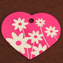 Load image into Gallery viewer, Daisy Floral Print Large Pink Heart Personalized Aluminum Tag, Diamond Engraved, Key Chain, Keychain, For Lost Keys DFPLPH