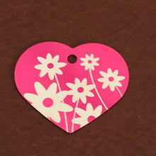 Load image into Gallery viewer, Daisy Floral Print Large Pink Heart Personalized Aluminum Tag, Diamond Engraved, Key Chain, Keychain, For Lost Keys DFPLPH