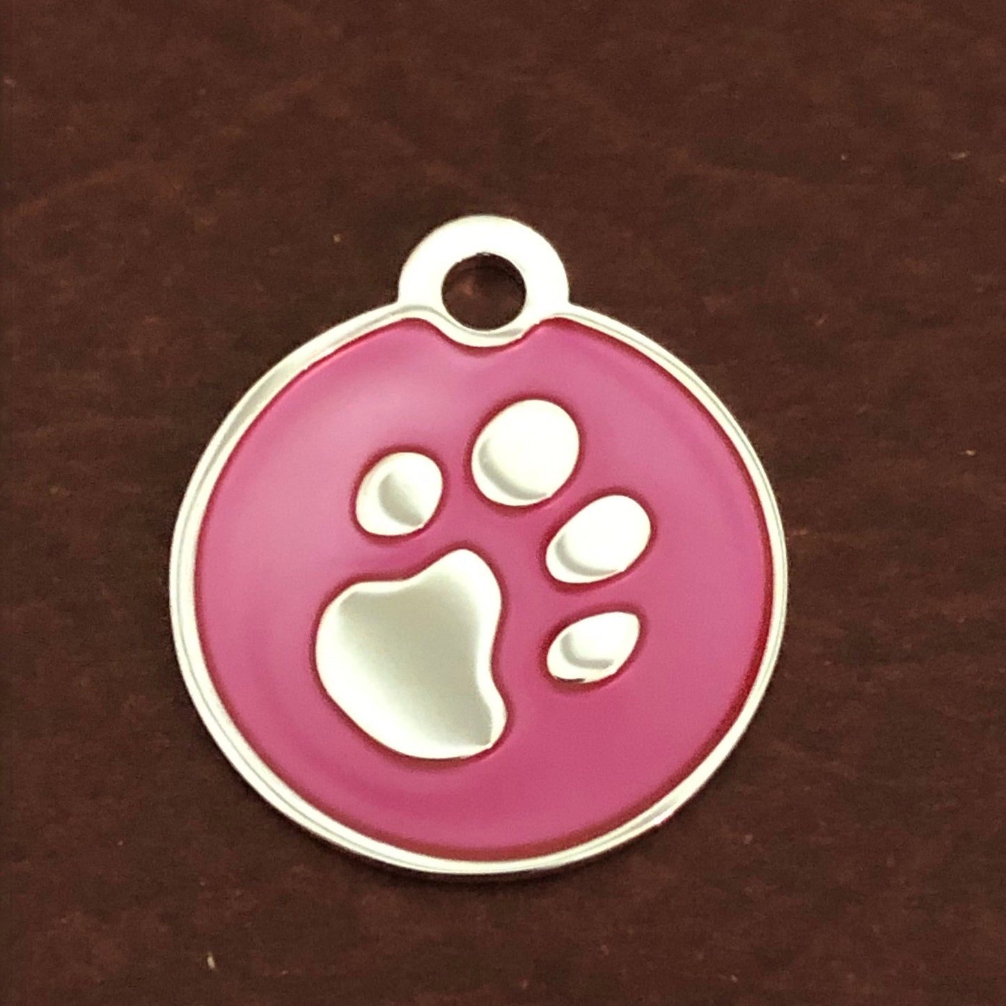 Paw Tag, Small Pink Circle Silver Plated Brass Tag, Pawsh Tag, Diamond Engraved Personalized Dog Tag, Cat Tag, For Dog Collar, Cat ID PTSPCS