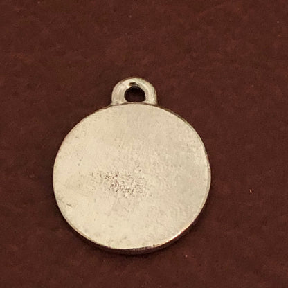 Pink Peace Sign Small Pewter Circle Tag Personalized Diamond Engraved Dog Tag, Cat Tag For Dog Collar, For Cat Collar, PSSPPCT