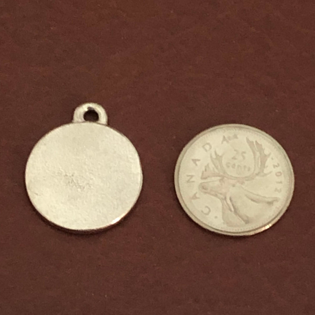 Pink Peace Sign Small Pewter Circle Tag Personalized Diamond Engraved Dog Tag, Cat Tag For Dog Collar, For Cat Collar, PSSPPCT