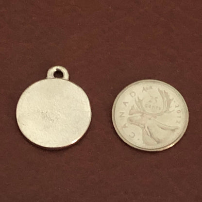 Pink Peace Sign Small Pewter Circle Tag Personalized Diamond Engraved Dog Tag, Cat Tag For Dog Collar, For Cat Collar, PSSPPCT