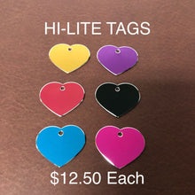 Load image into Gallery viewer, Large Heart Aluminum Tag Personalized Diamond Engraved Pet Tag Cat Tag Dog Tag Personal ID Tag For Bags, Backpacks, Key Chains and Collars.