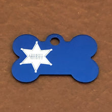 Load image into Gallery viewer, Sheriff Badge, Sheriff, Small Blue Bone, Personalized Aluminum Tag SBSBB
