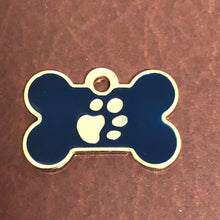 Load image into Gallery viewer, Paw Tag, Small Blue Bone, Gold Plated Brass Tag, Pawsh Tag PTSBEBG