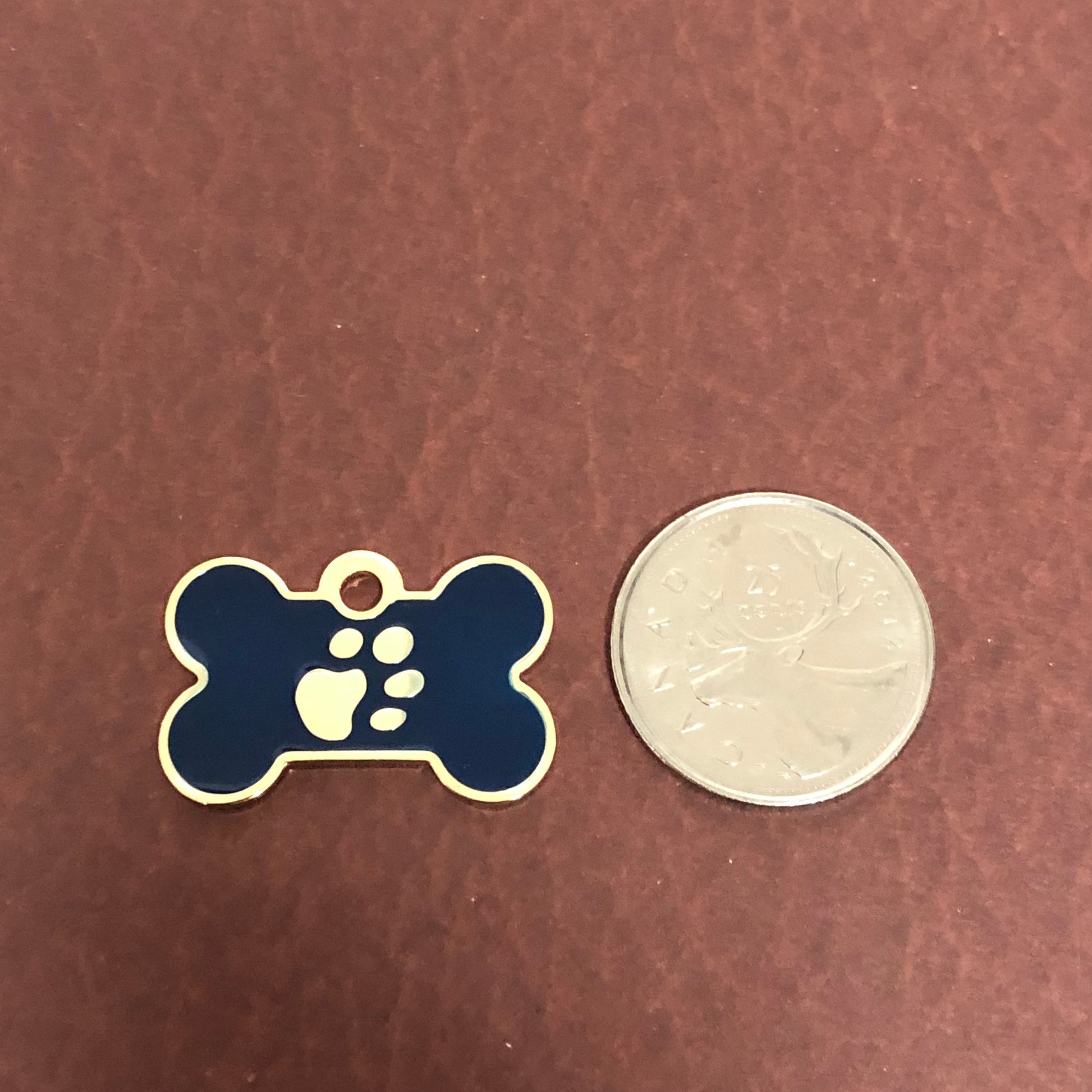 Paw Tag, Small Blue Bone, Gold Plated Brass Tag, Pawsh Tag, Diamond Engraved Personalized Dog Tag, For Dog Collar, Lost Dog ID, PTSBEBG