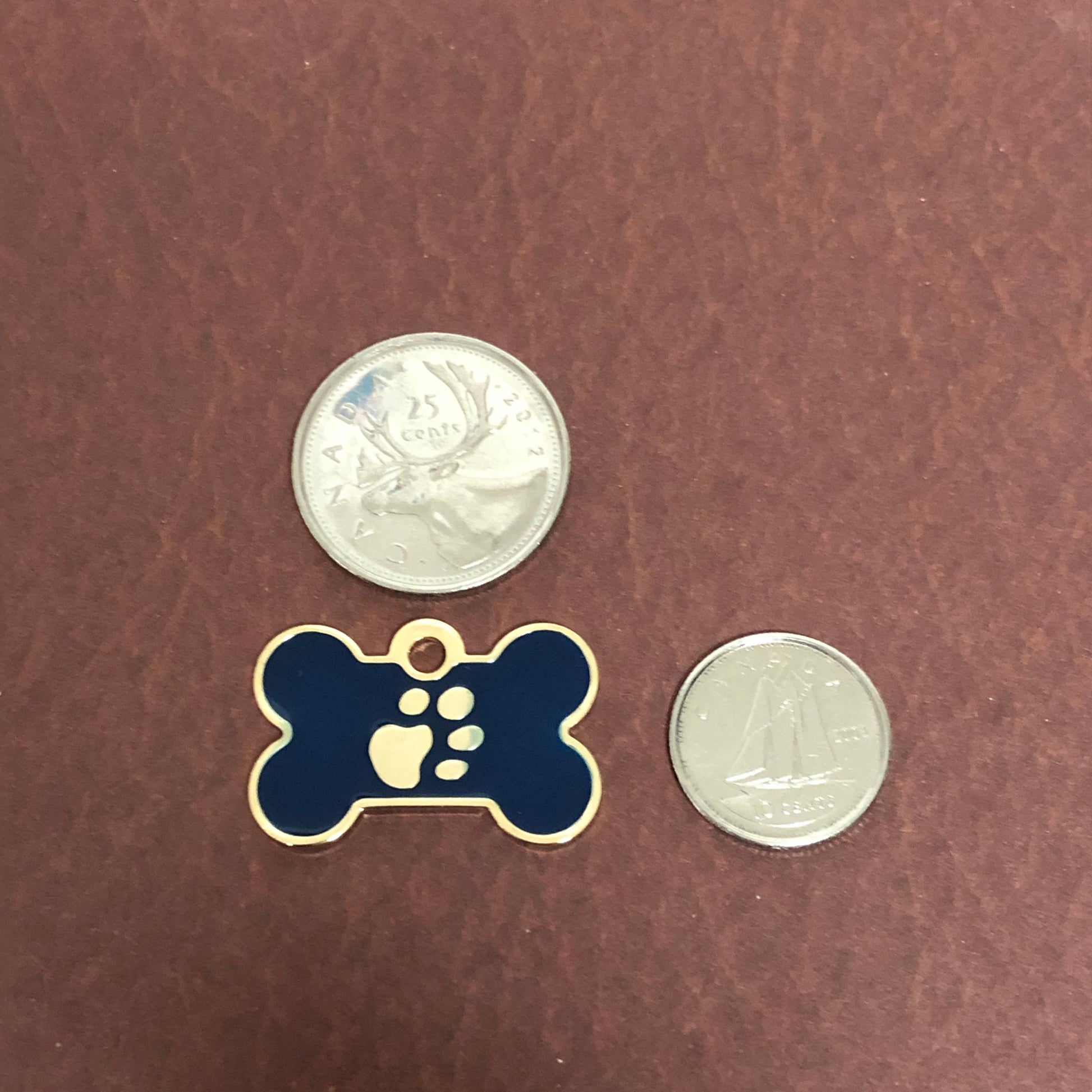 Paw Tag, Small Blue Bone, Gold Plated Brass Tag, Pawsh Tag, Diamond Engraved Personalized Dog Tag, For Dog Collar, Lost Dog ID, PTSBEBG
