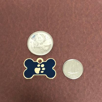 Paw Tag, Small Blue Bone, Gold Plated Brass Tag, Pawsh Tag, Diamond Engraved Personalized Dog Tag, For Dog Collar, Lost Dog ID, PTSBEBG