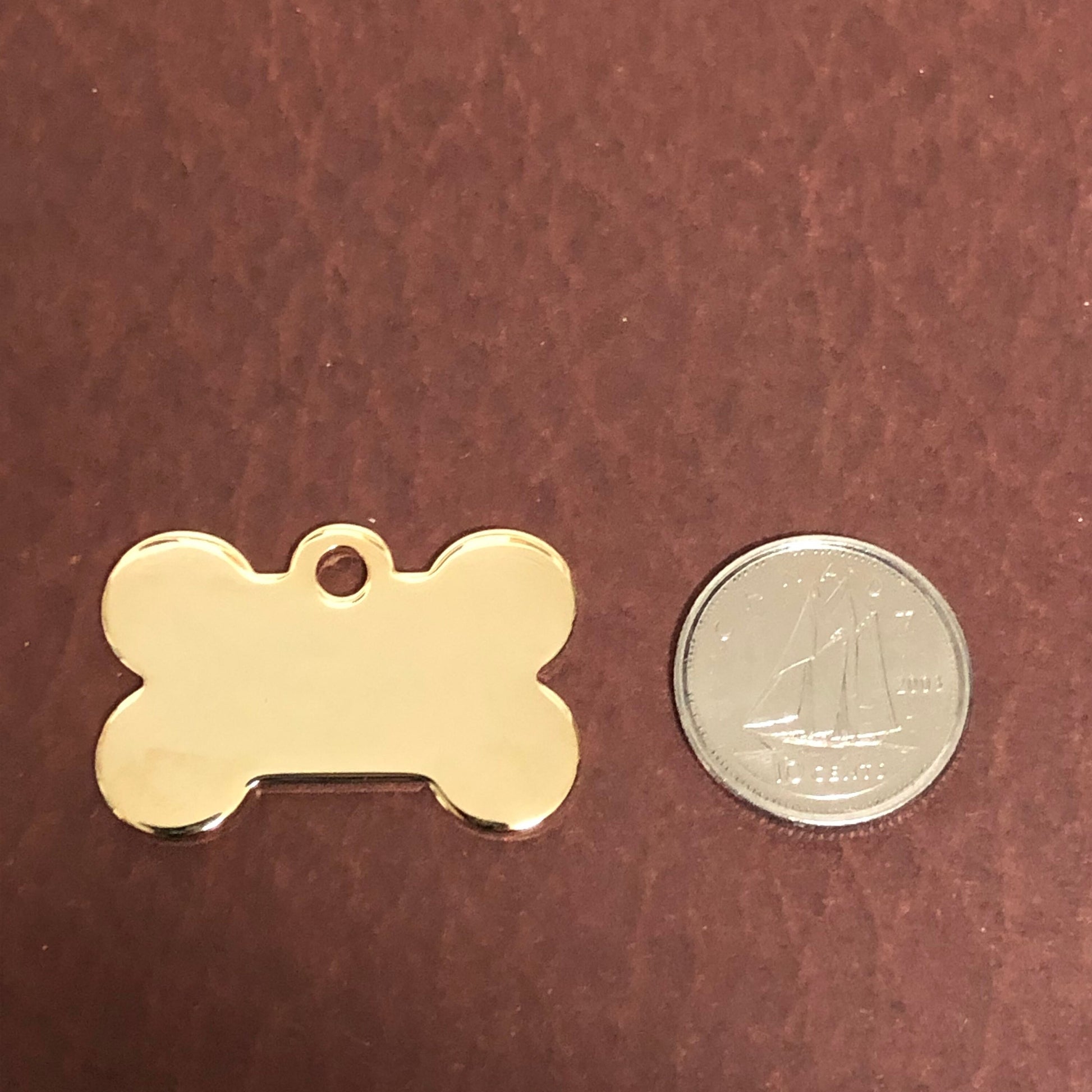 Paw Tag, Small Red Bone, Gold Plated Brass Tag, Pawsh Tag, Diamond Engraved Personalized Dog Tag, For Dog Collar, Lost Dog ID, PTSRBG