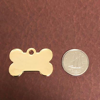 Paw Tag, Small Red Bone, Gold Plated Brass Tag, Pawsh Tag, Diamond Engraved Personalized Dog Tag, For Dog Collar, Lost Dog ID, PTSRBG