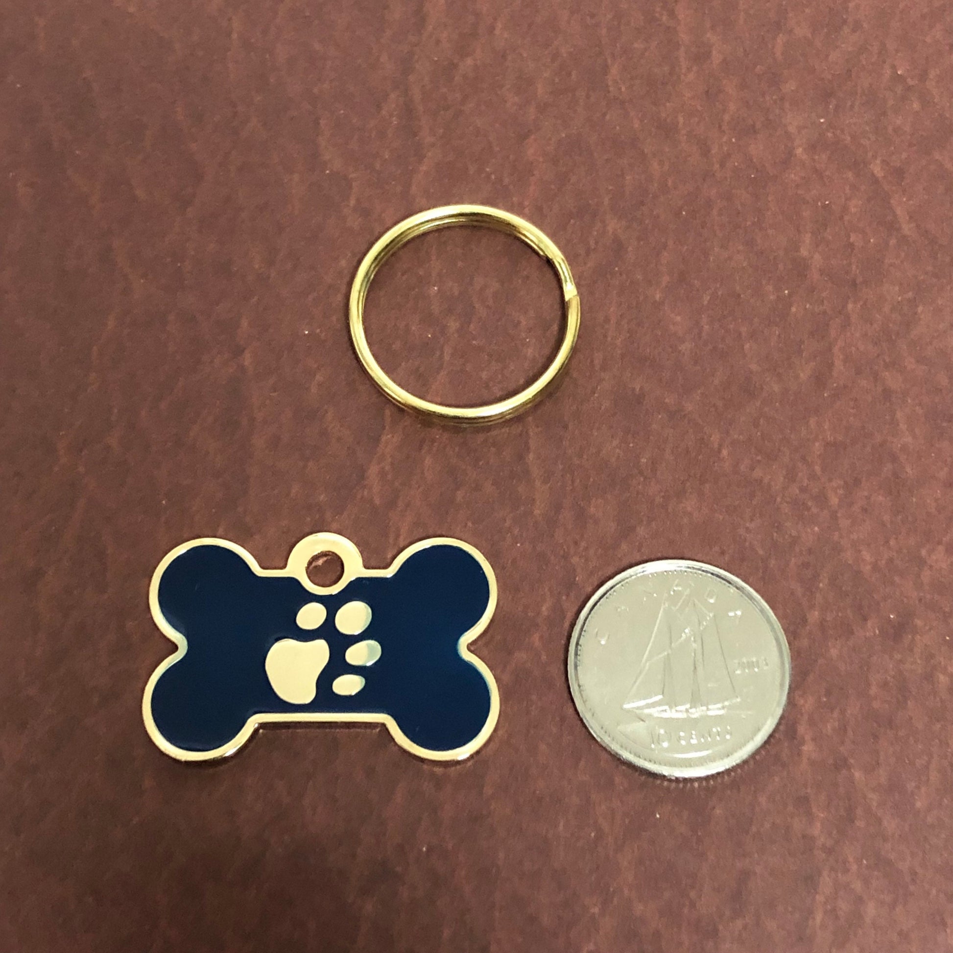 Paw Tag, Small Blue Bone, Gold Plated Brass Tag, Pawsh Tag, Diamond Engraved Personalized Dog Tag, For Dog Collar, Lost Dog ID, PTSBEBG
