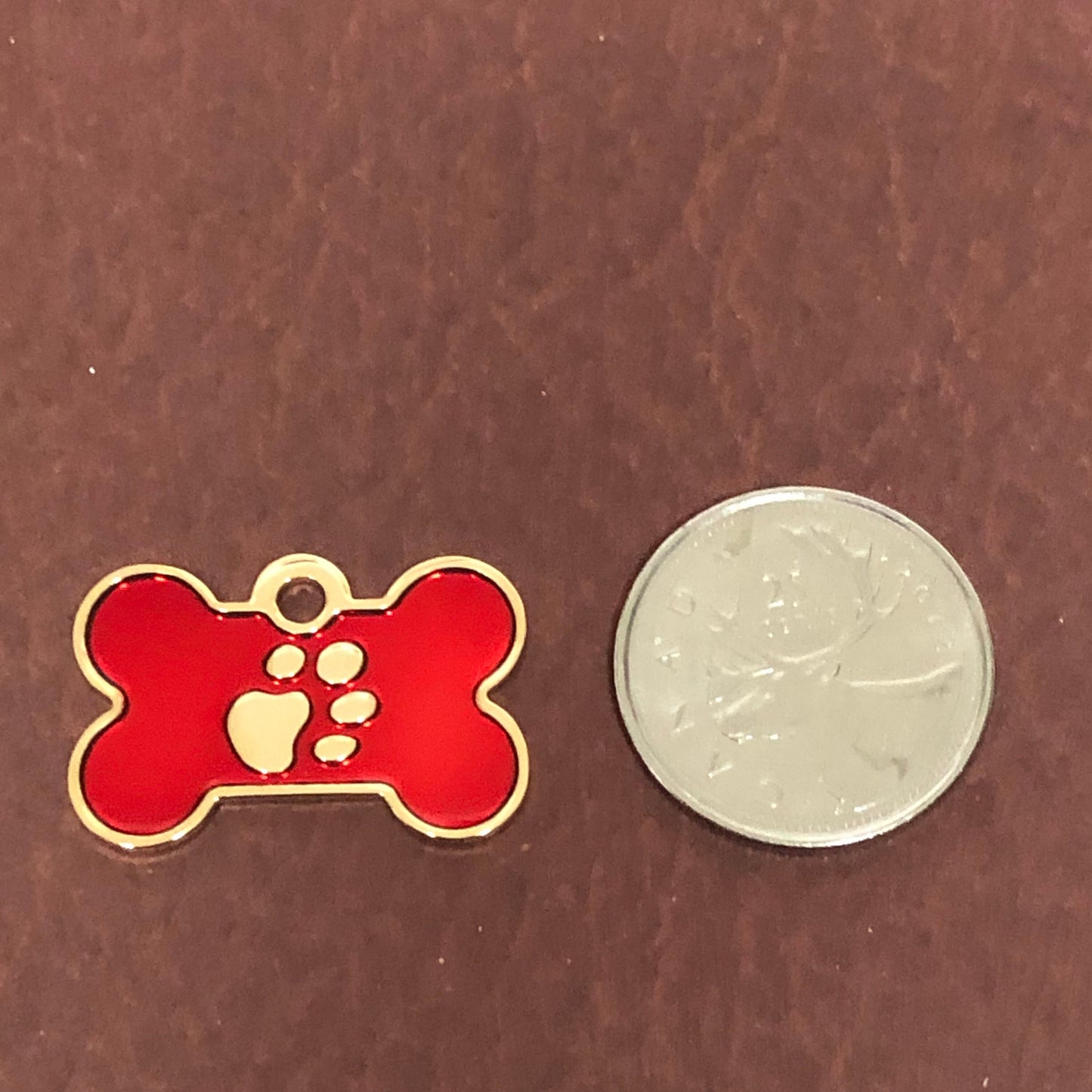 Paw Tag, Small Red Bone, Gold Plated Brass Tag, Pawsh Tag, Diamond Engraved Personalized Dog Tag, For Dog Collar, Lost Dog ID, PTSRBG