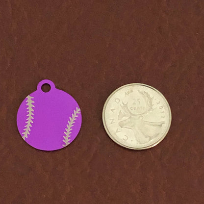 Baseball, Softball Small Purple Circle Aluminum Tag Personalized Diamond Engraved Dog Tag Cat Tag ID Tag Pet tag Puppy Tag For baseball Fan