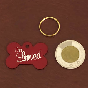 I'm Loved, Large Red Bone, Personalized Aluminum Tag, Diamond Engraved, Dog Tag, Puppy Tag, For Dog Collar, Gift for Puppy, ILLRB