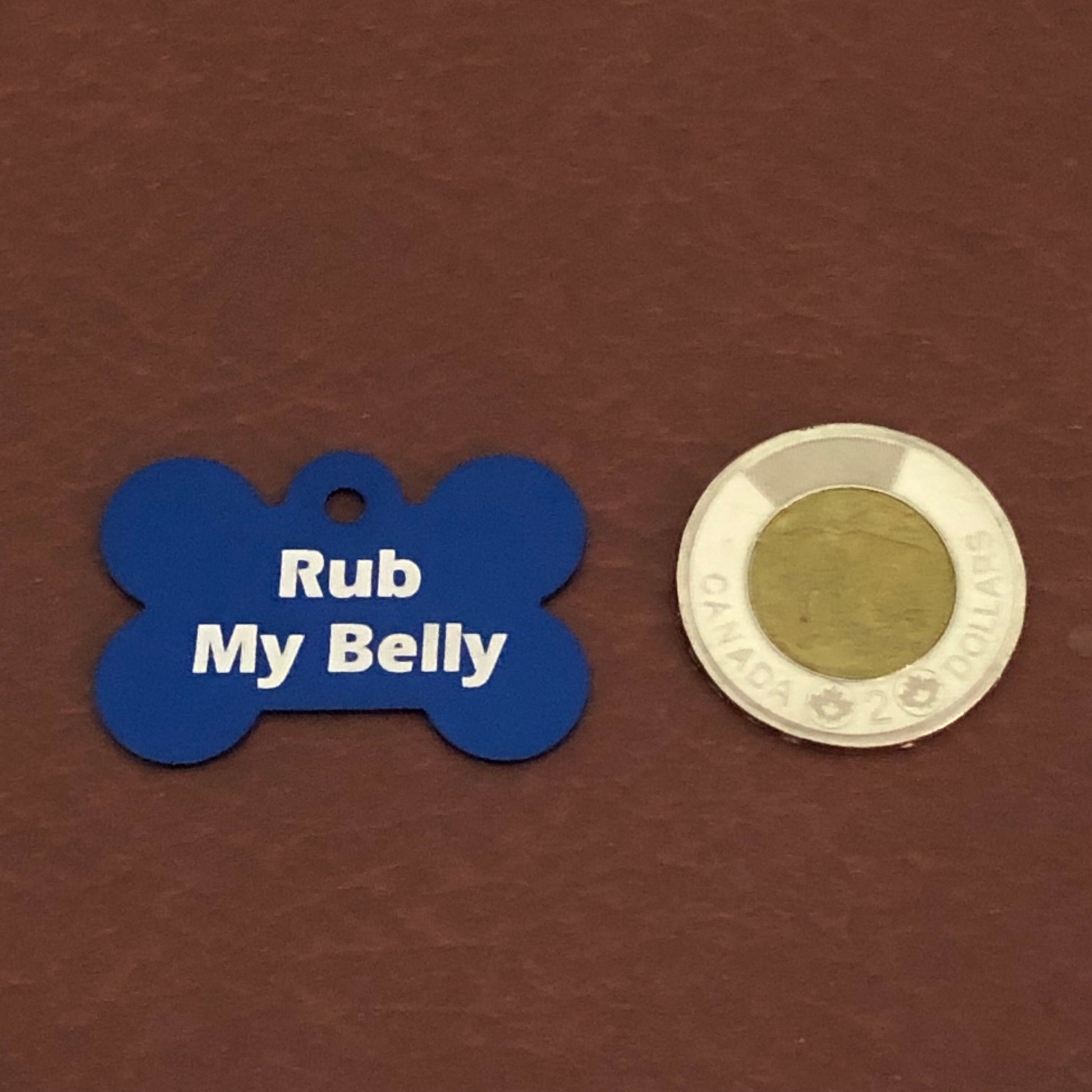 Rub My Belly, Large Blue Bone Aluminum Tag, Personalized Diamond Engraved, Dog Tag, Puppy Tag, ID Tag, Tag for Dog Collar RMMLBB