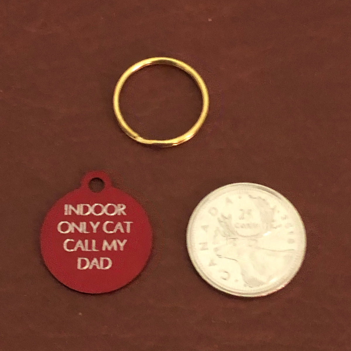 Indoor Only Cat Call My Dad, Small Circle Aluminum Tag, Personalized Diamond Engraved Cat Tag, Cat ID, Kitty Tag, For Cat Collar, IOCCMDSC