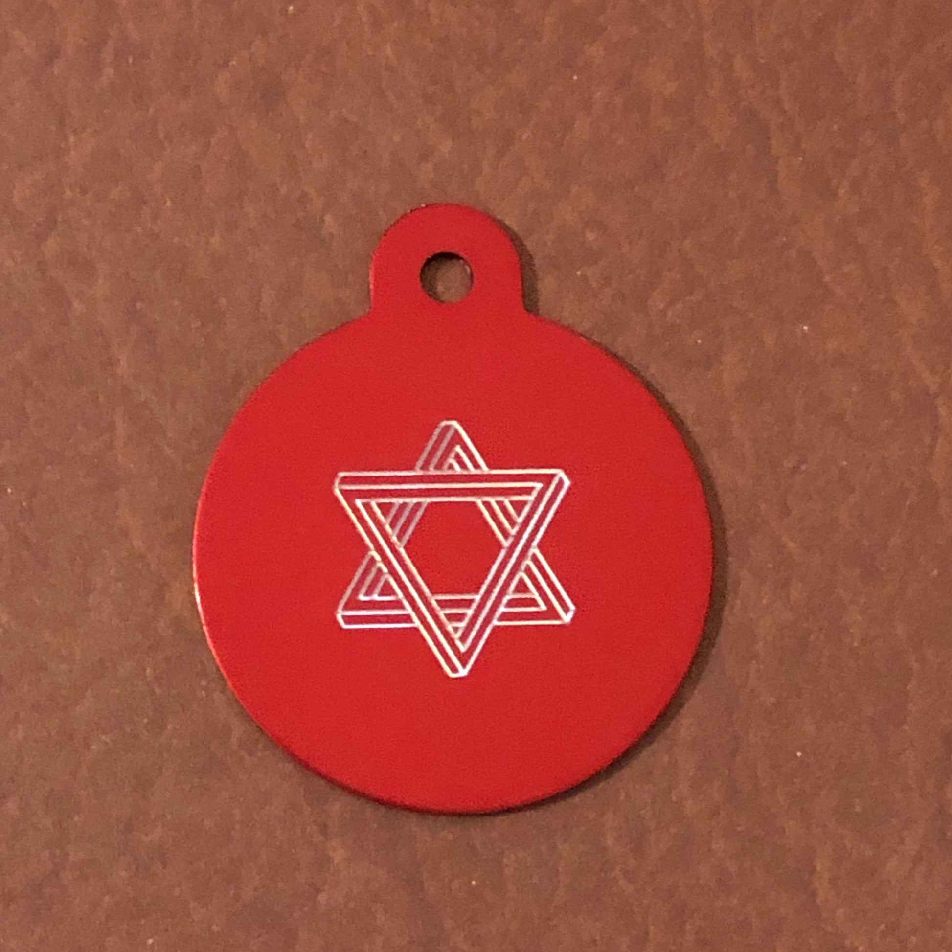 The Star of David, Magen David, Large Circle Aluminum Tag Personalized Diamond Engraved, For Bags, Backpacks, Key Chains, CAdAPLCT2