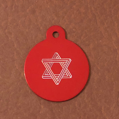 The Star of David, Magen David, Large Circle Aluminum Tag Personalized Diamond Engraved, For Bags, Backpacks, Key Chains, CAdAPLCT2