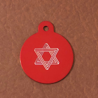 The Star of David, Magen David, Large Circle Aluminum Tag Personalized Diamond Engraved, For Bags, Backpacks, Key Chains, CAdAPLCT2