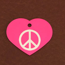 Load image into Gallery viewer, Peace Sign, Large Pink Heart, Aluminum Tag, Diamond Engraved, Personalized Dog Tag, Cat Tag For Dog Collars, Cat Collars For Backpacks PSLPH