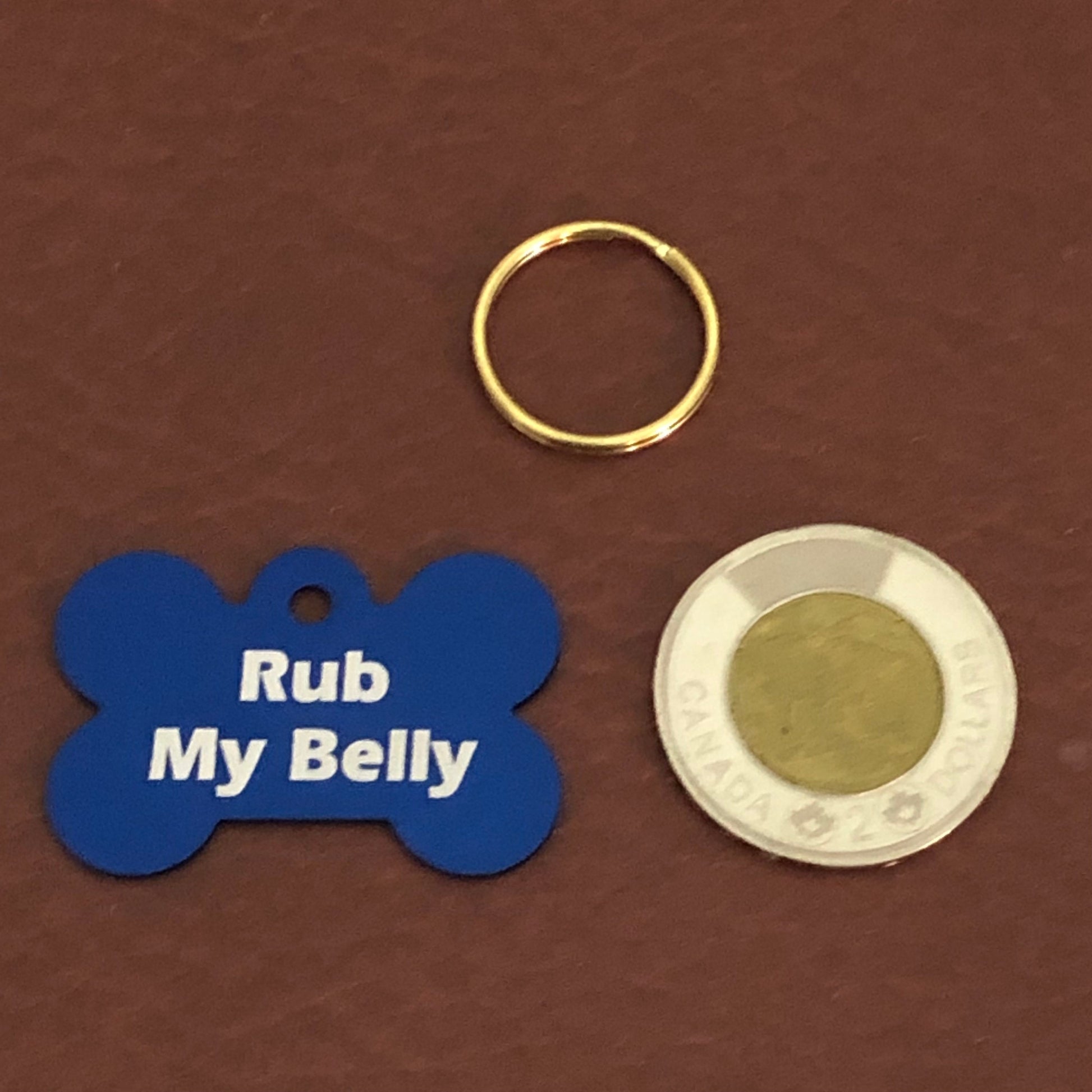Rub My Belly, Large Blue Bone Aluminum Tag, Personalized Diamond Engraved, Dog Tag, Puppy Tag, ID Tag, Tag for Dog Collar RMMLBB