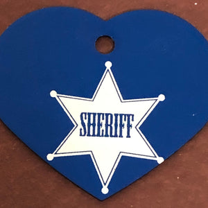 Sheriff, Sheriff Tag, Large Blue Heart Aluminum Tag Personalized Diamond Engraved Pet Tag, Cat Tag, Dog Tag, For Dog Collars, LBSBH