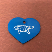 Load image into Gallery viewer, Turtle, Tortoise Large Heart Aluminum Tag, Personalized Diamond Engraved, For Cat Tag, Dog Tag, ID Tag, Bags, Backpacks, Key Chain CA!APLHT
