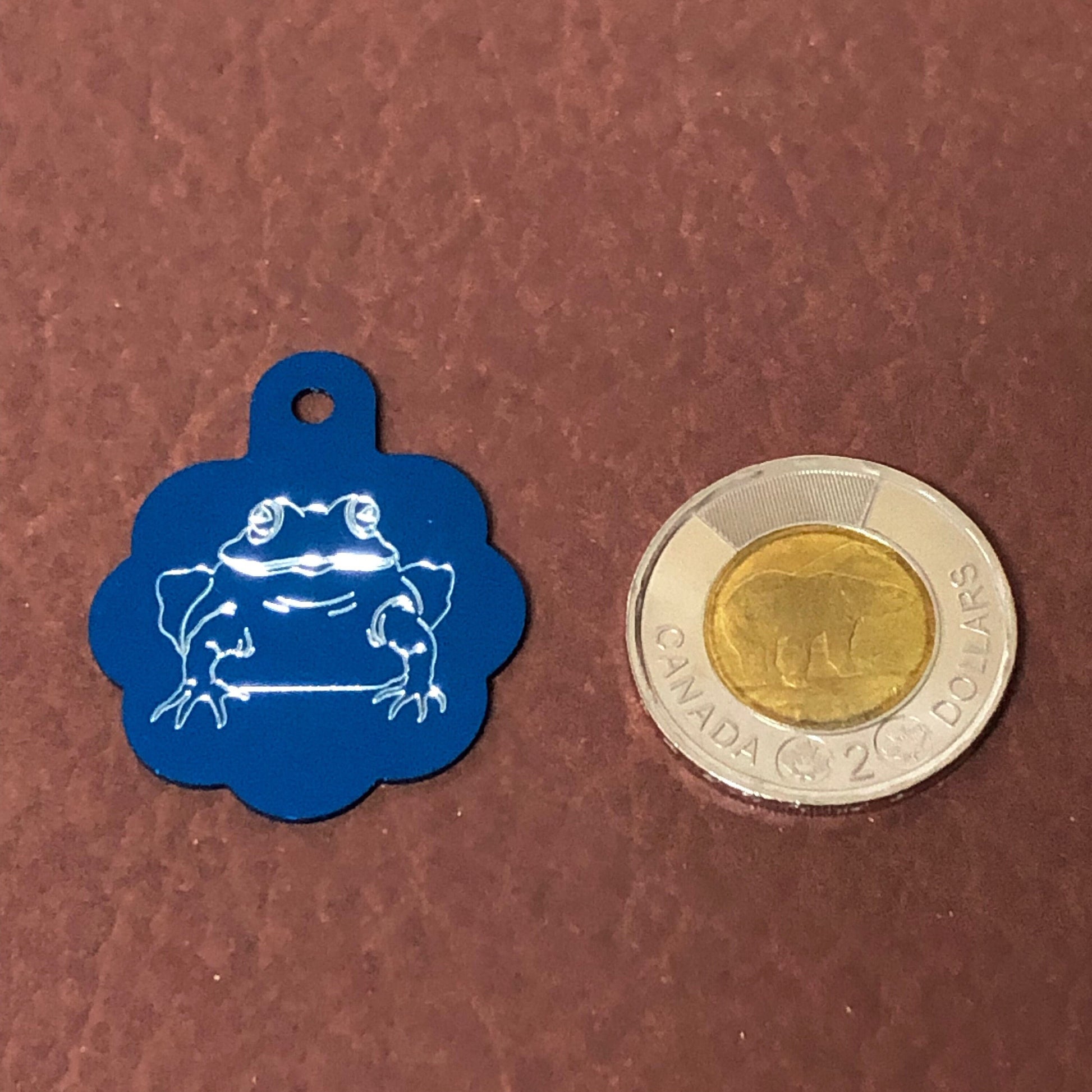 Frog, Toad, Amphibians Large Blue Rosette Tag, Personalized Aluminum Tag, Diamond Engraved, For Dog Cat ID Tag Kitty Tag Puppy Tag CApsALBRT