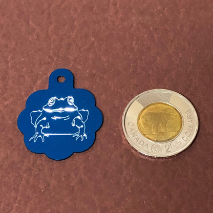 Frog, Toad, Amphibians Large Blue Rosette Tag, Personalized Aluminum Tag, Diamond Engraved, For Dog Cat ID Tag Kitty Tag Puppy Tag CApsALBRT