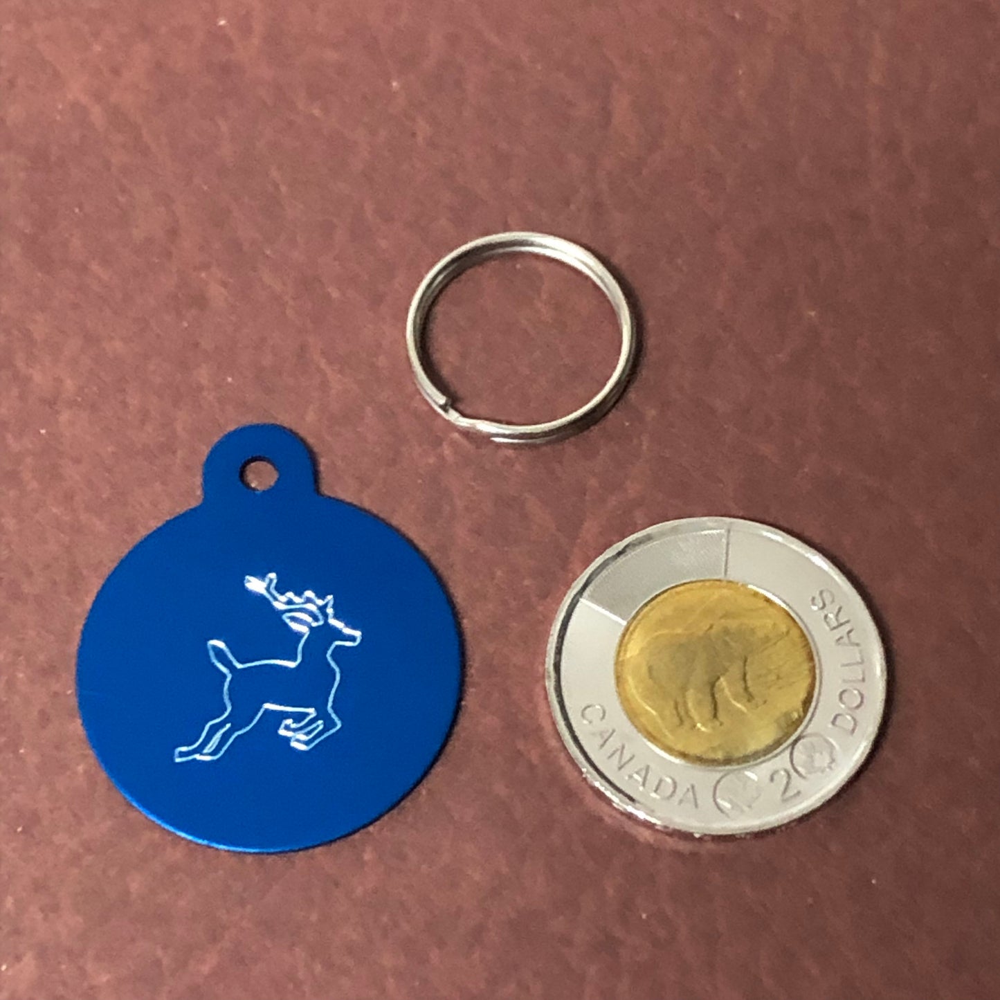 Deer, Large Circle Aluminum Tag, Personalized Diamond Engraved, Cat Tag, Dog Tag, Human ID Tag for Bags, Backpacks, Key Chain CAcAPLCT
