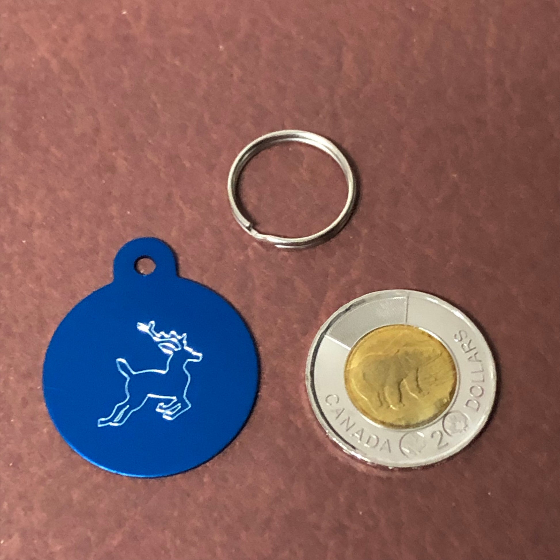 Deer, Large Circle Aluminum Tag, Personalized Diamond Engraved, Cat Tag, Dog Tag, Human ID Tag for Bags, Backpacks, Key Chain CAcAPLCT