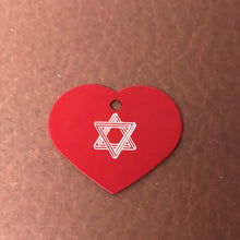 Load image into Gallery viewer, The Star of David, Magen David, Large Heart Aluminum Tag, Personalized Diamond Engraved, For Cat, Dog, ID Tag, Bags, Key Chain, CAdAPLHT
