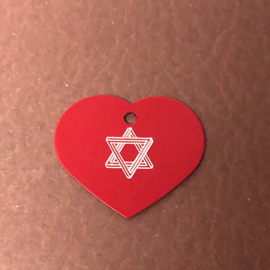 The Star of David, Magen David, Large Heart Aluminum Tag, Personalized Diamond Engraved, For Cat, Dog, ID Tag, Bags, Key Chain, CAdAPLHT