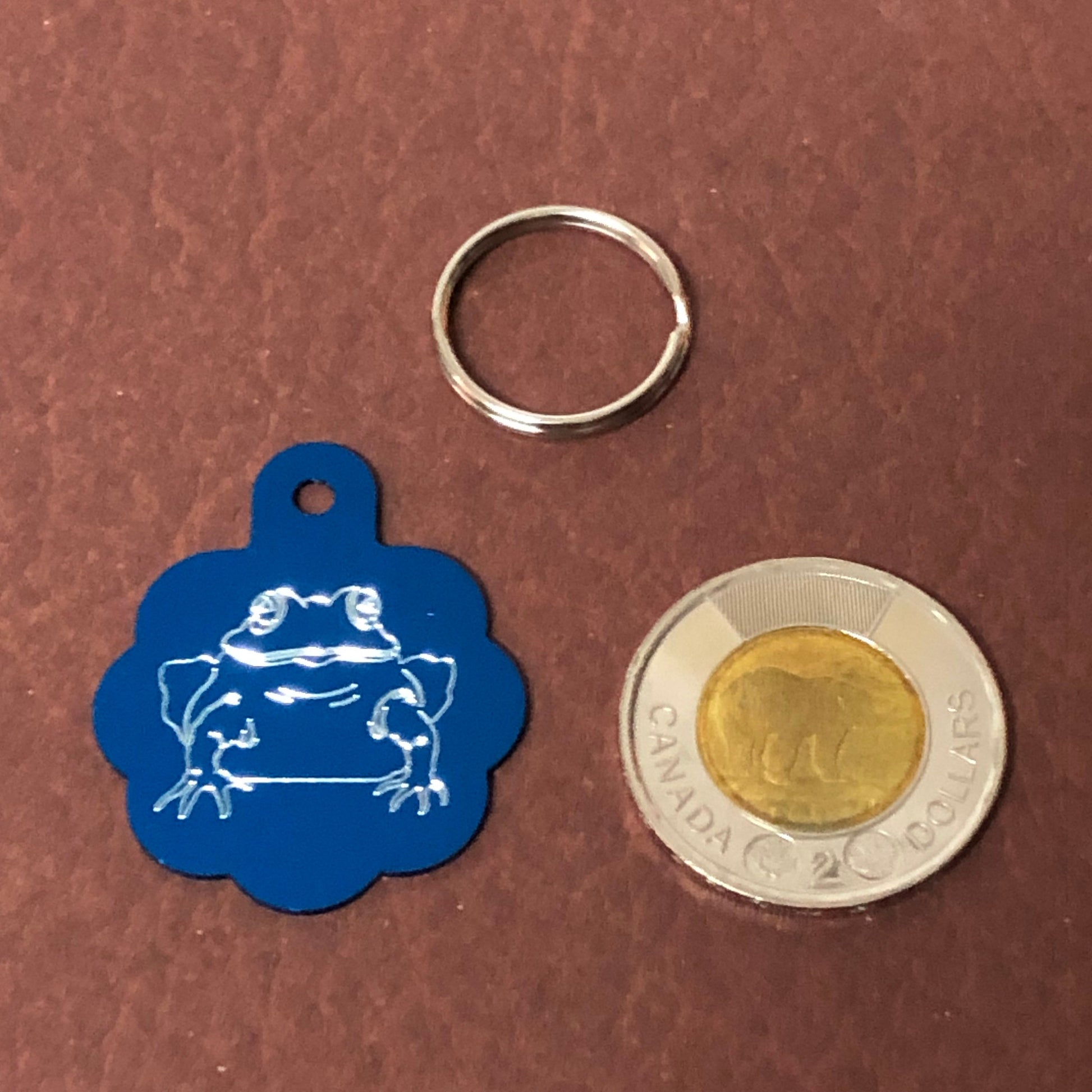 Frog, Toad, Amphibians Large Blue Rosette Tag, Personalized Aluminum Tag, Diamond Engraved, For Dog Cat ID Tag Kitty Tag Puppy Tag CApsALBRT