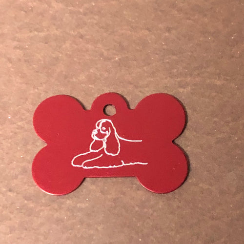 Cocker Spaniel Dog, Large Bone Tag, Aluminum Personalized Diamond Engraved, Dog Tag, Pet Tag, ID Tags, For Dog Collar, Puppy Tag, CABAPLBT
