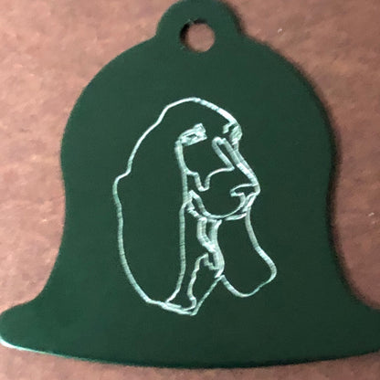 Cocker Spaniel, Dog, Green Bell Personalized Aluminum Tag Diamond Engraved Dog Cat Tag ID Tag Kitty Tag Puppy Tag, Collars CAWAPLBT