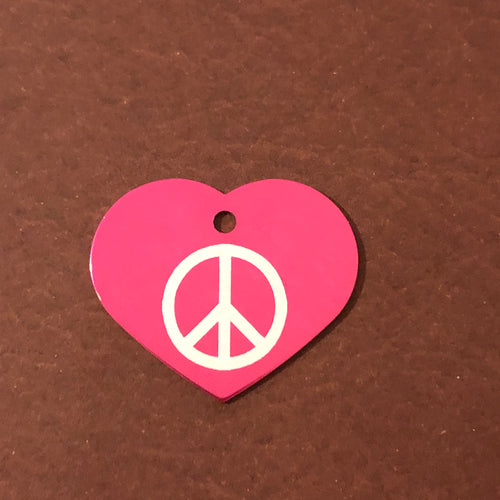 Peace Sign Large Pink Heart Personalized Aluminum Tag, Diamond Engraved, Key Chain, Keychain, For Lost Keys PSLPH